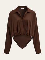 Sleek Satin Bodysuit with Collar and Long Sleeves