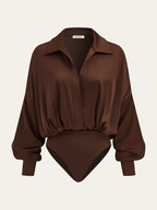 Sleek Satin Bodysuit with Collar and Long Sleeves