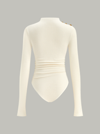Ruched Shoulder Long Sleeve Fitted Bodysuit