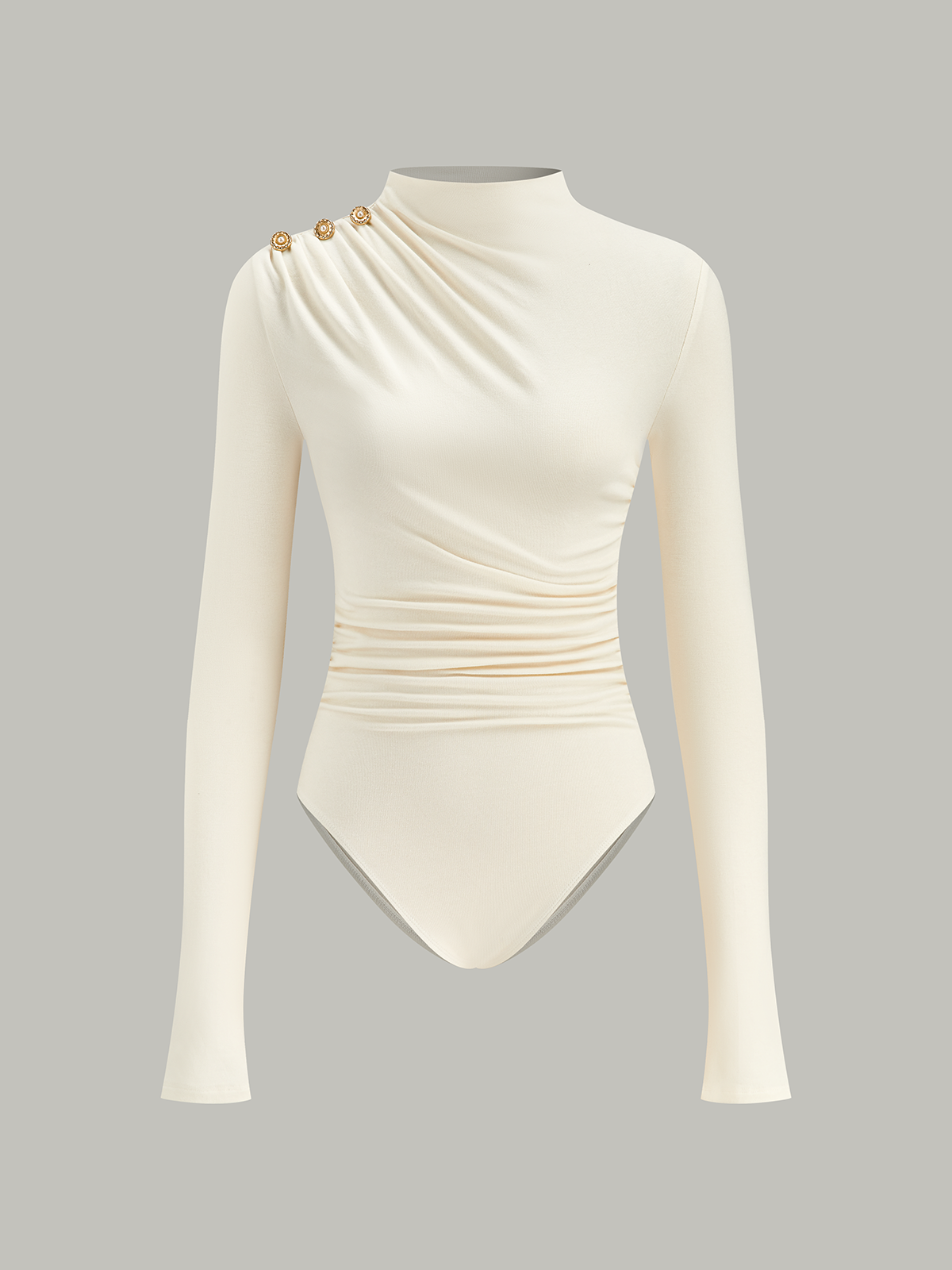 Ruched Shoulder Long Sleeve Fitted Bodysuit