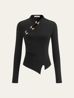 Asymmetric Top with Unique Metal Butterfly Accent