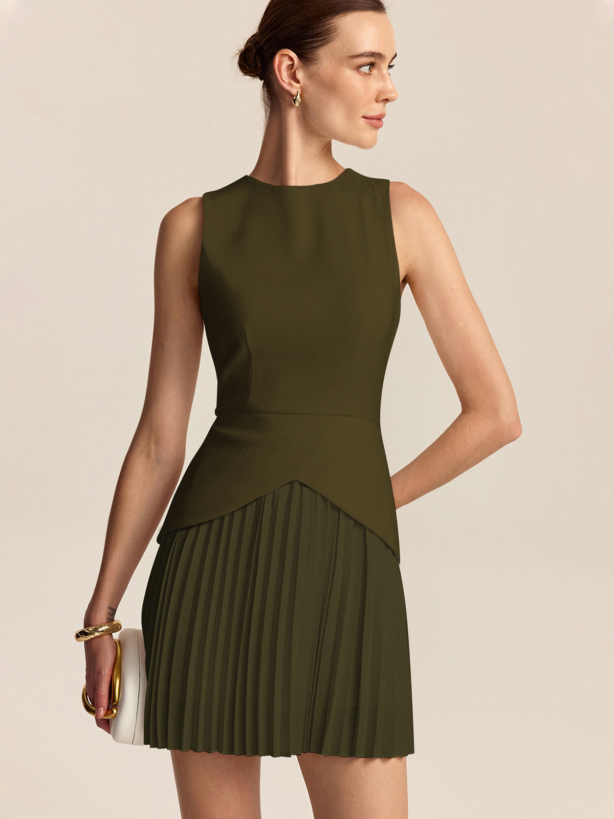 Pleated Hemline Short Dress