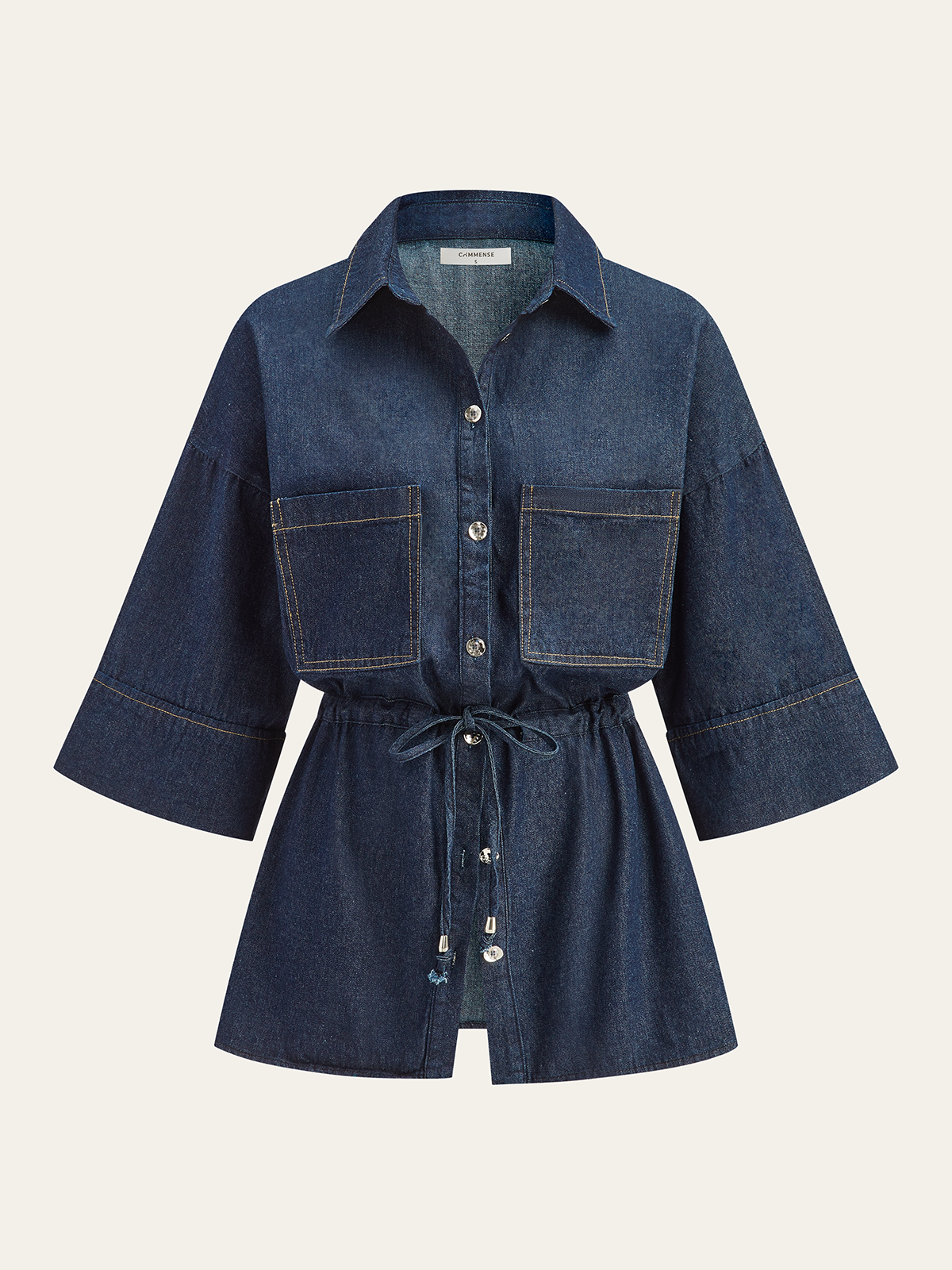 Denim Long Shirt Featuring Adjustable Drawstring Waist