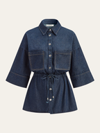 Denim Long Shirt Featuring Adjustable Drawstring Waist