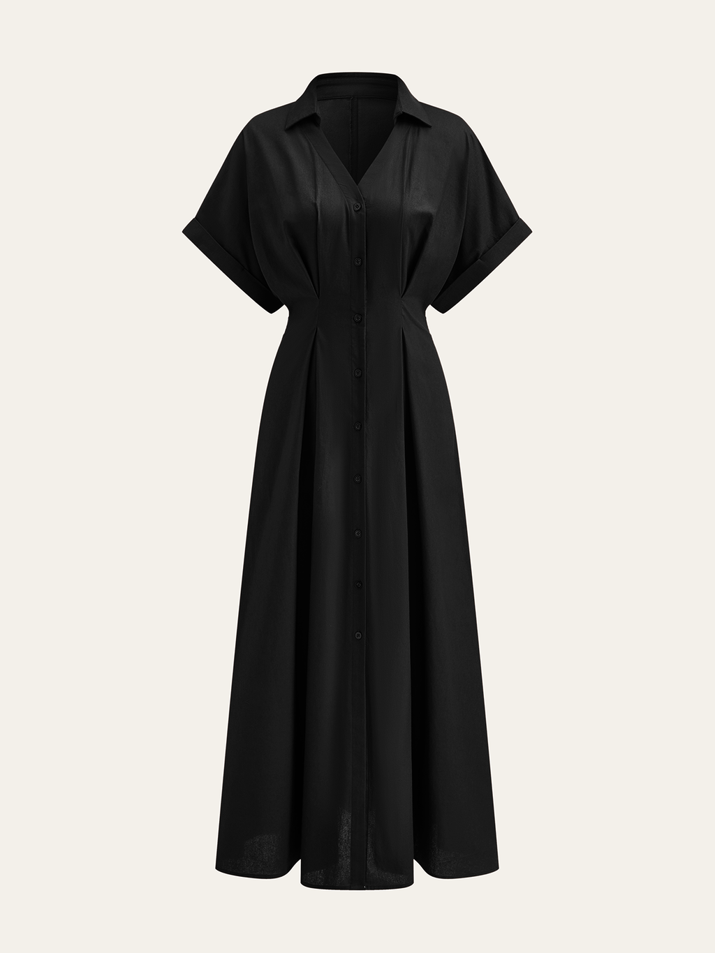 Pleated Dress with Buttoned Front and Shirt Style
