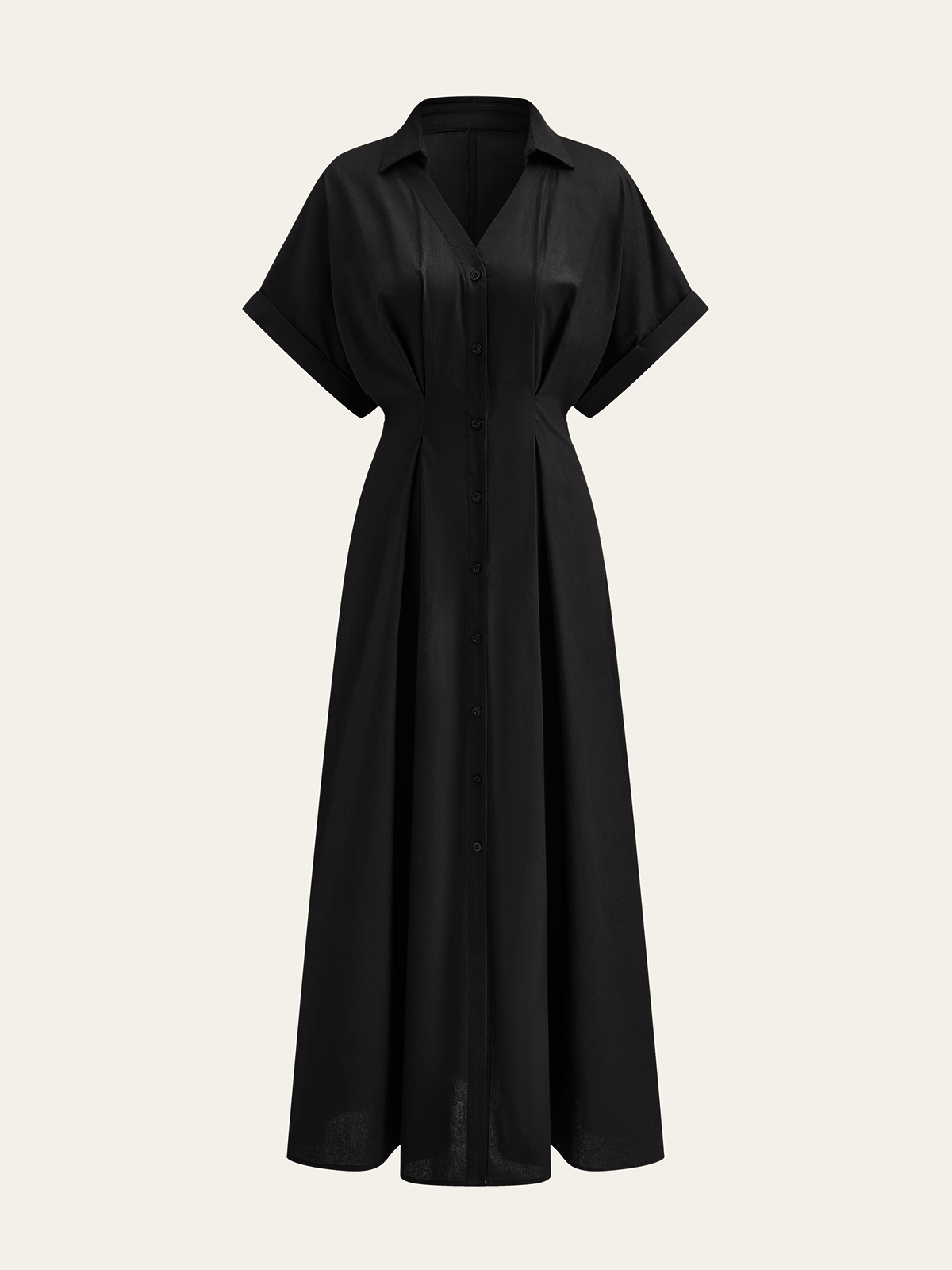 Pleated Dress with Buttoned Front and Shirt Style