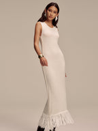 Sleeveless Knit Maxi Dress with Fringe Hem Detail