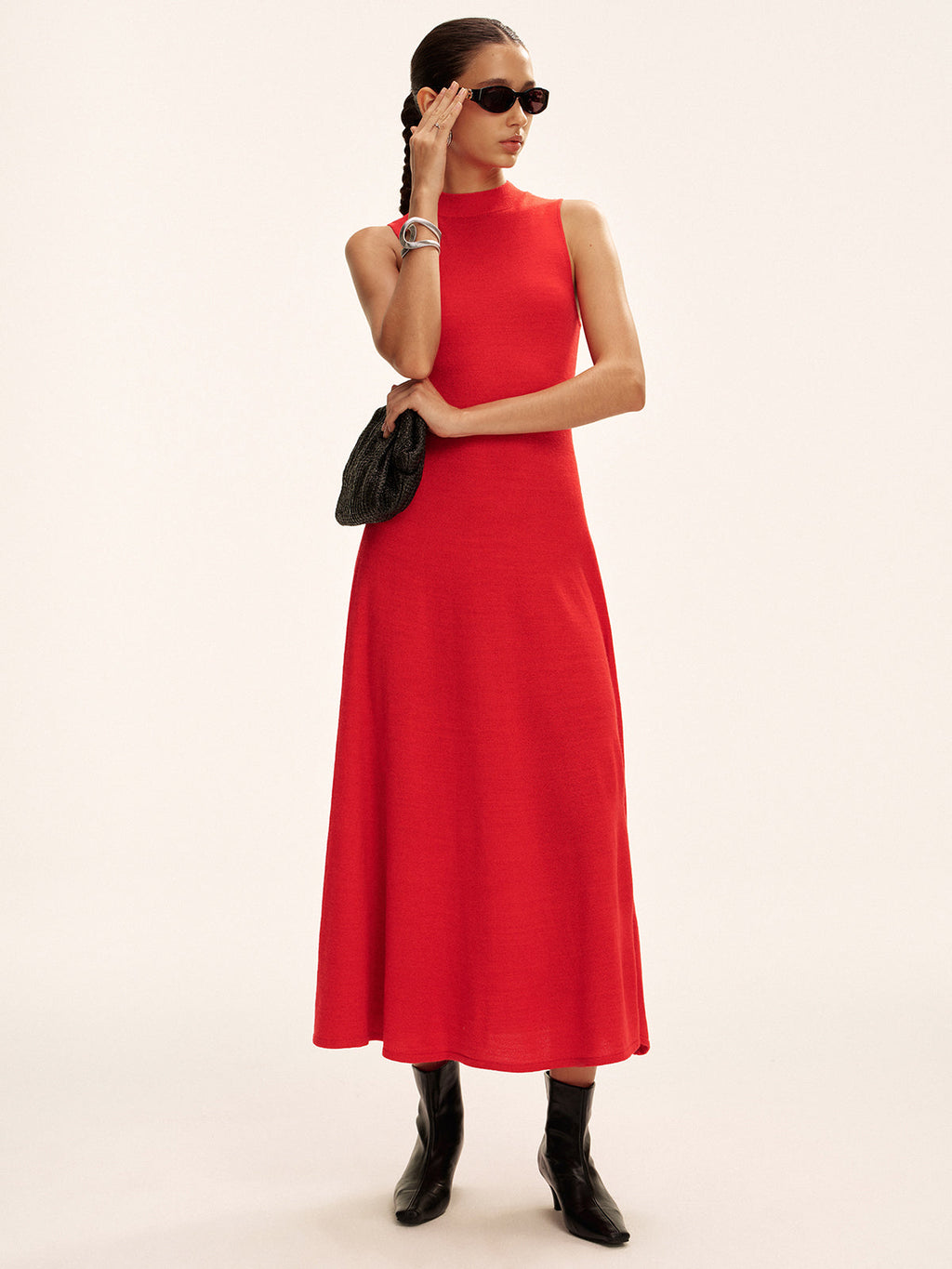 Mock Neck Wool Blend Maxi Dress Sleeveless Style