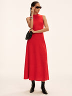 Mock Neck Wool Blend Maxi Dress Sleeveless Style