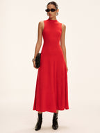 Mock Neck Wool Blend Maxi Dress Sleeveless Style