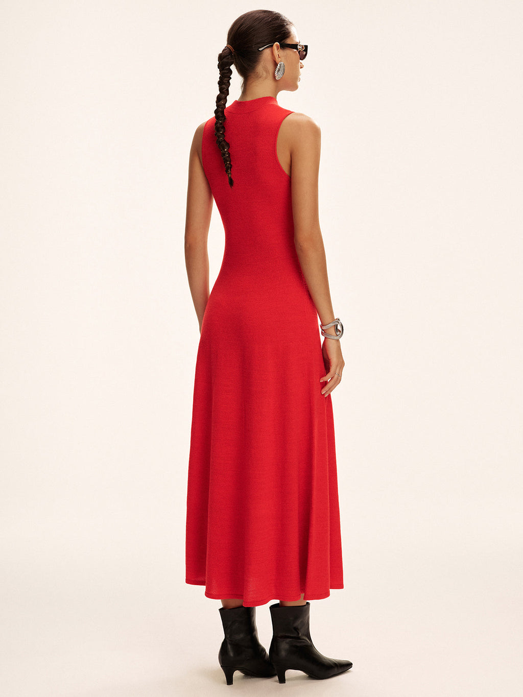 Mock Neck Wool Blend Maxi Dress Sleeveless Style