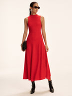 Mock Neck Wool Blend Maxi Dress Sleeveless Style