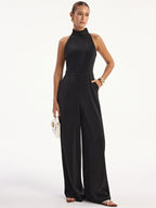 Satin Halter Neck Jumpsuit with Back Slit