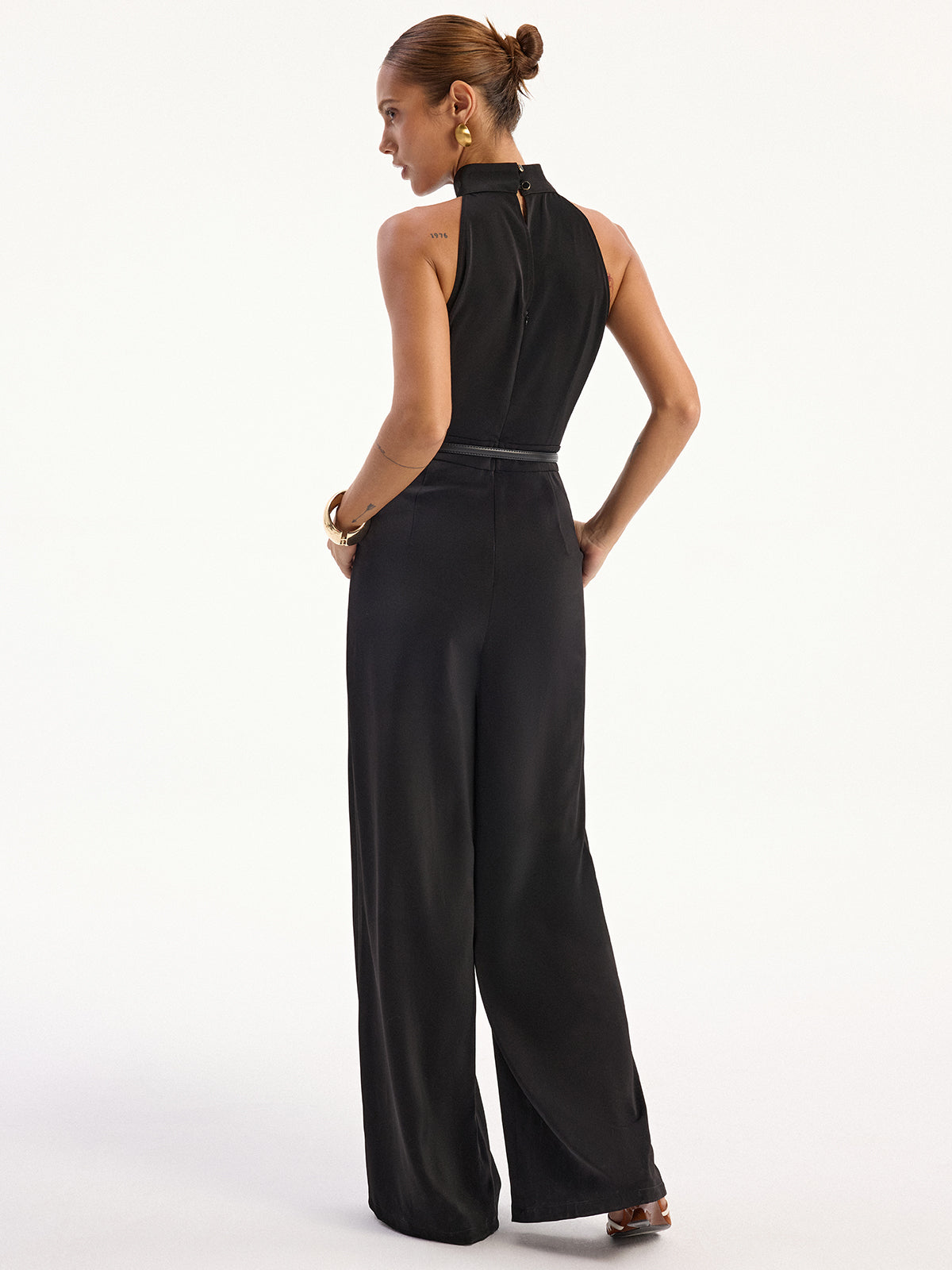 Satin Halter Neck Jumpsuit with Back Slit
