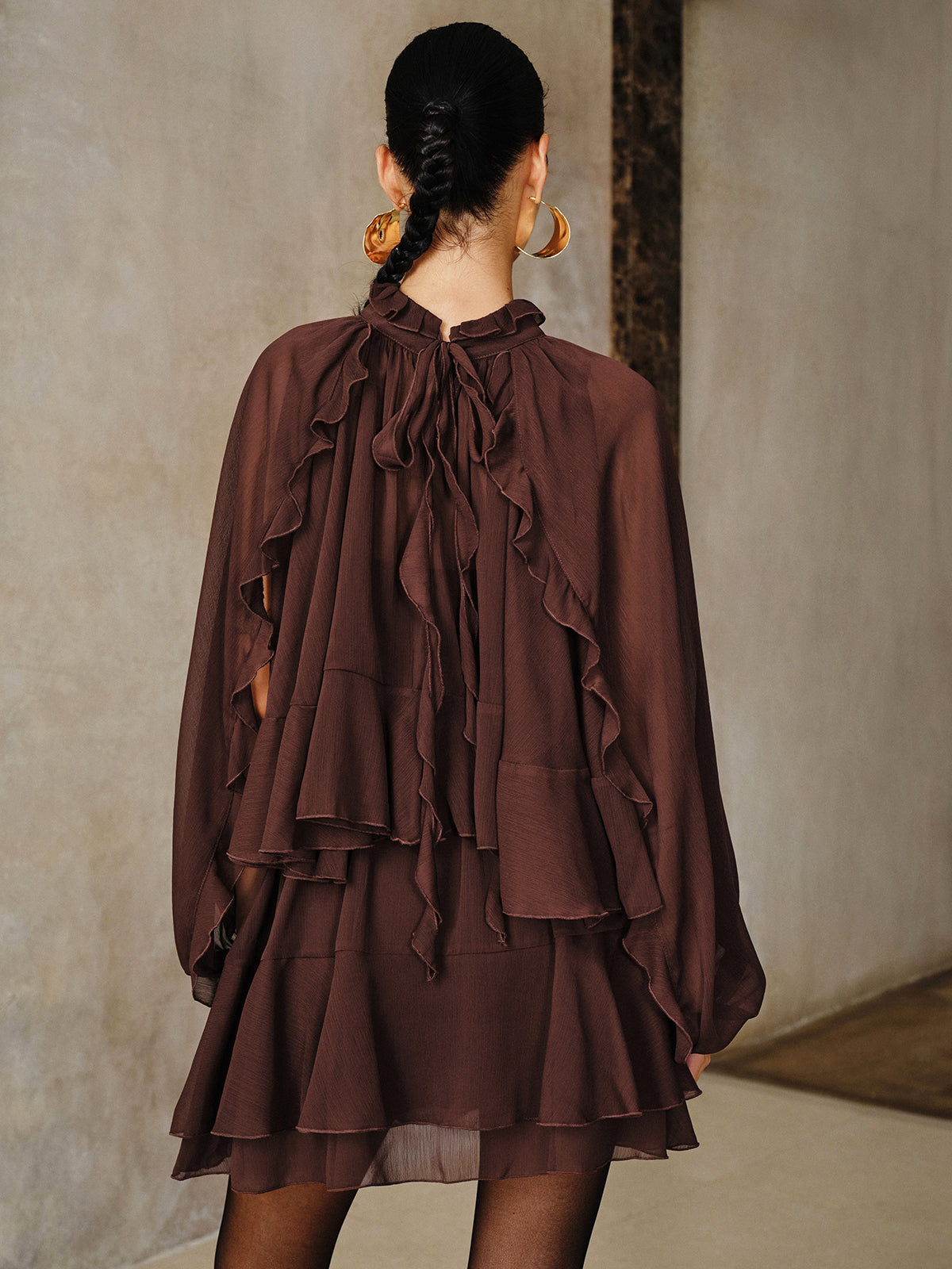 Tiered Ruffle Chiffon Mini Dress with Matching Liner