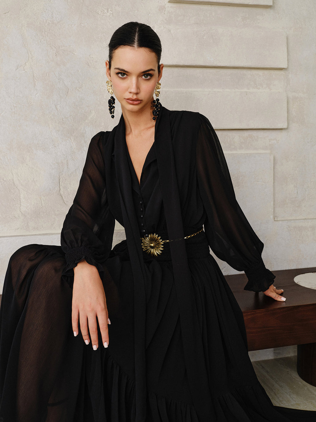 Flowing Chiffon Maxi Dress with Matching Scarf