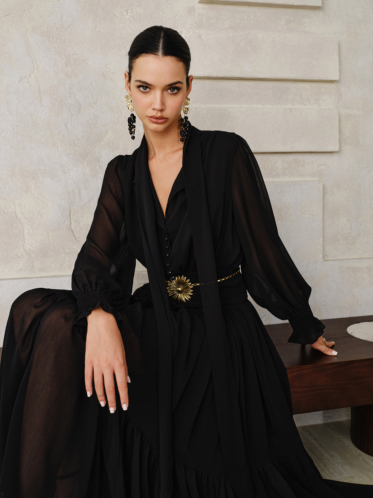 Flowing Chiffon Maxi Dress with Matching Scarf