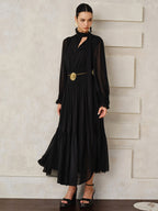 Flowing Chiffon Maxi Dress with Matching Scarf