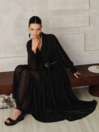 Flowing Chiffon Maxi Dress with Matching Scarf
