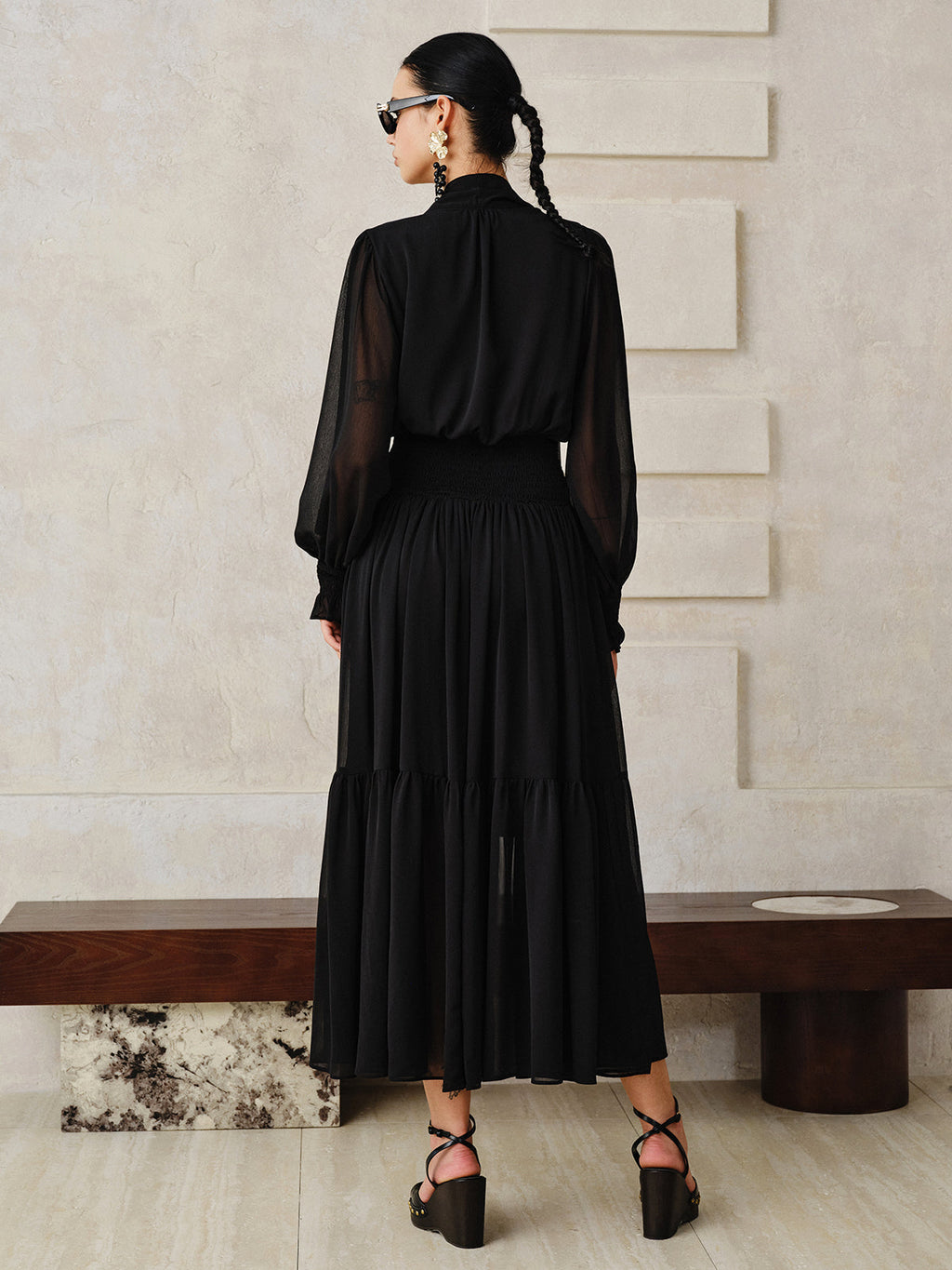 Flowing Chiffon Maxi Dress with Matching Scarf