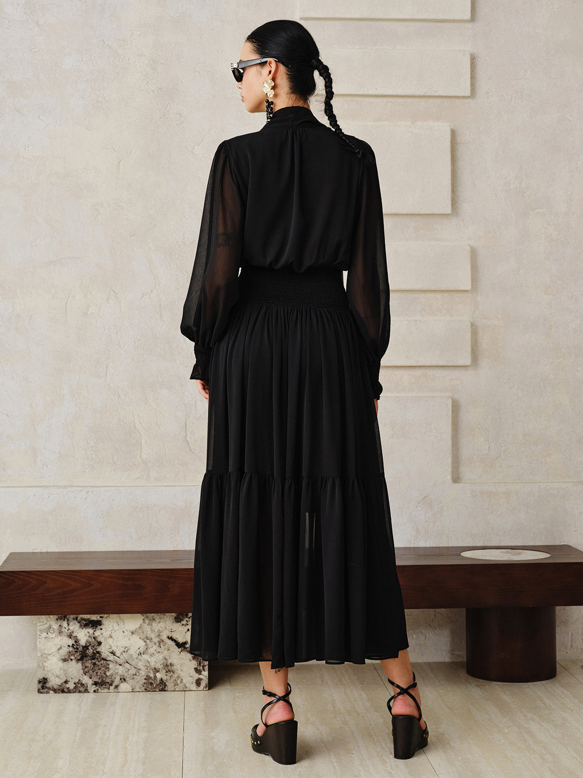 Flowing Chiffon Maxi Dress with Matching Scarf