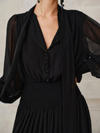 Flowing Chiffon Maxi Dress with Matching Scarf