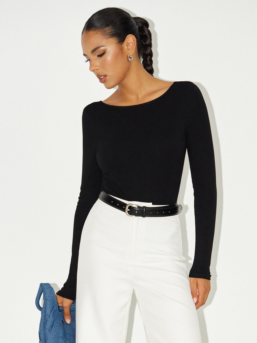 Long Sleeve Backless Bodysuit Without Bra