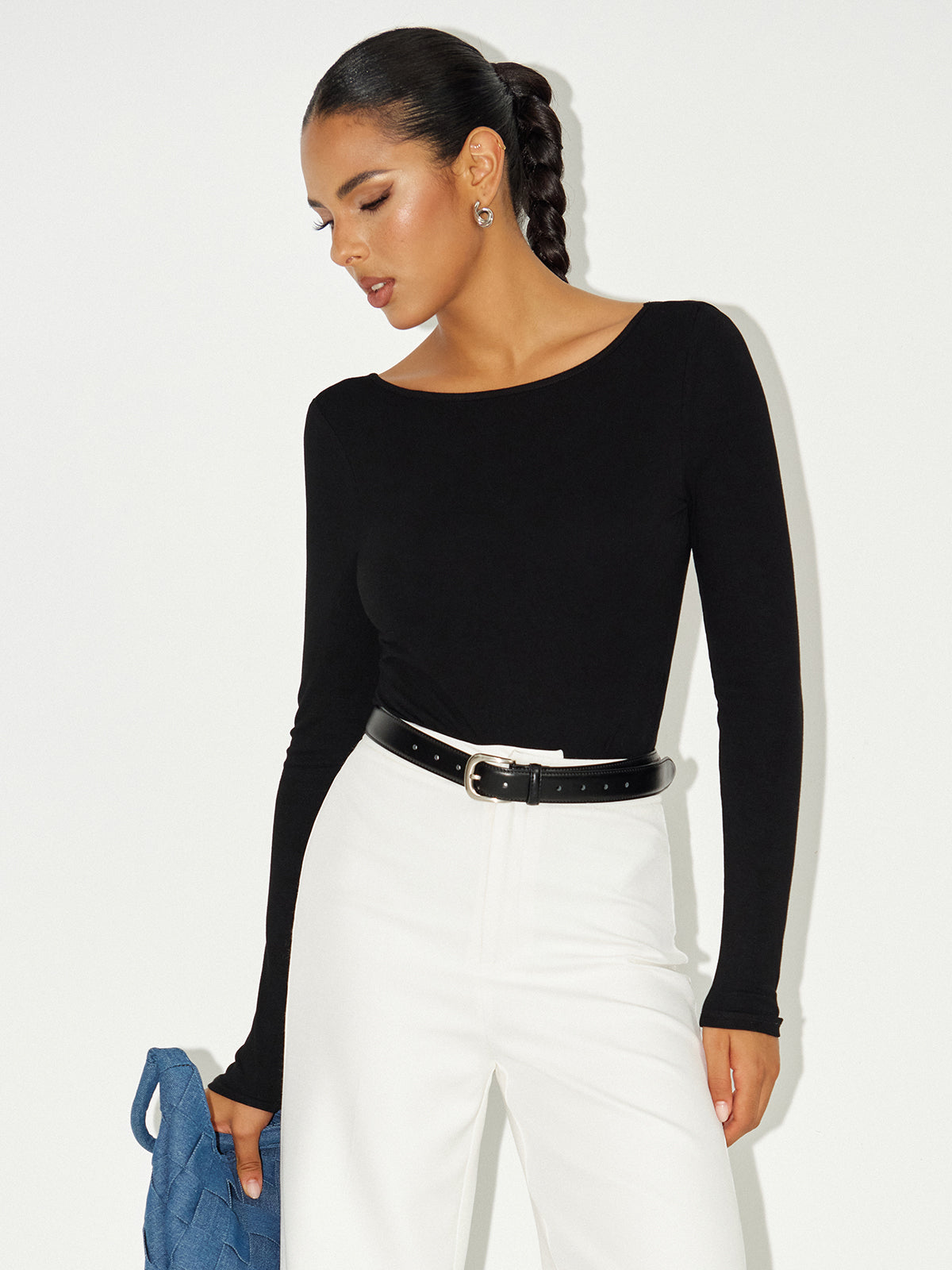 Long Sleeve Backless Bodysuit Without Bra