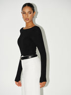 Long Sleeve Backless Bodysuit Without Bra