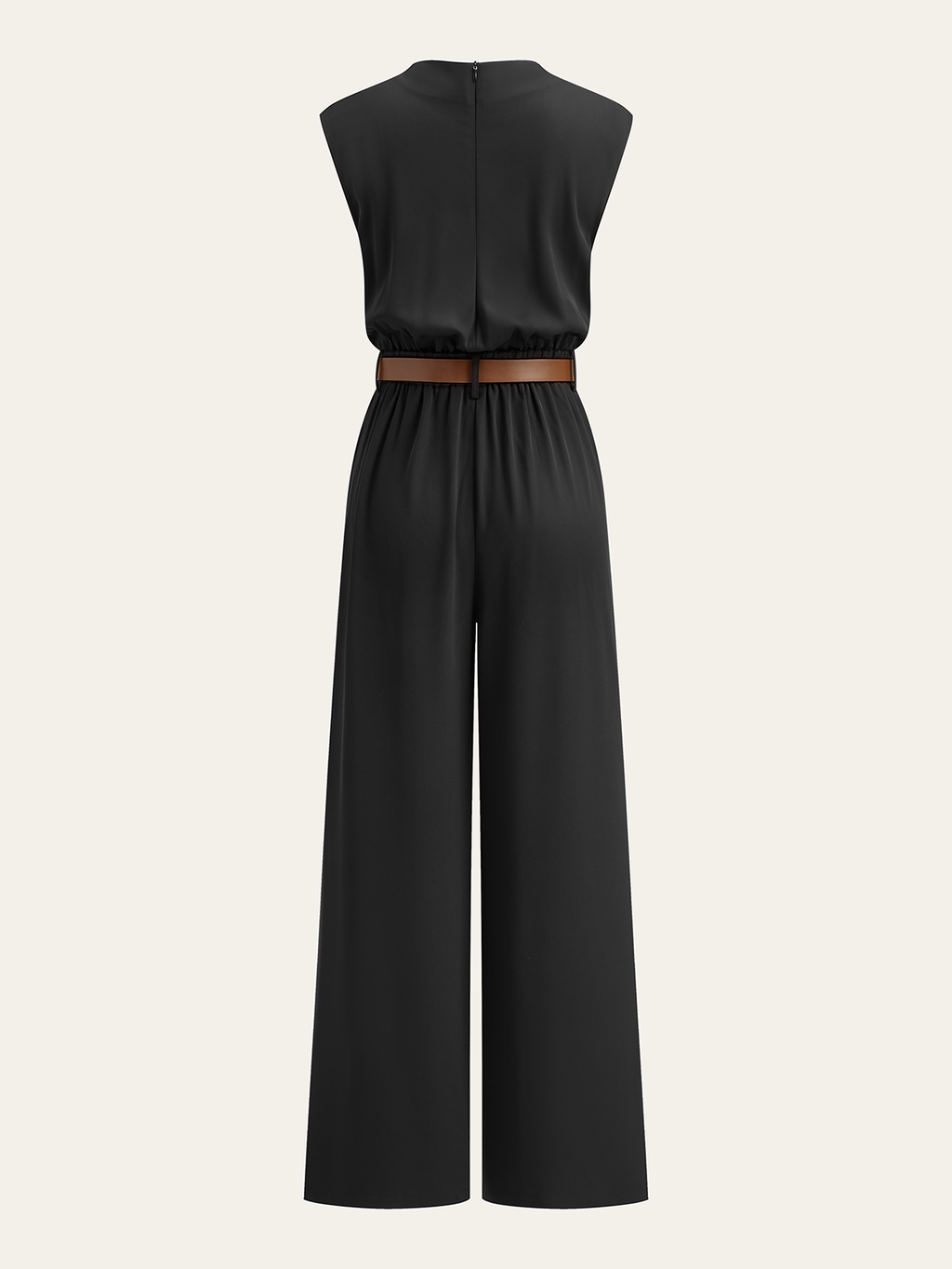 Mock Neck Jumpsuit with Belt and Wide Legs