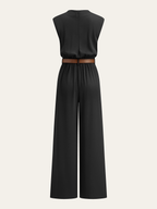 Mock Neck Jumpsuit with Belt and Wide Legs