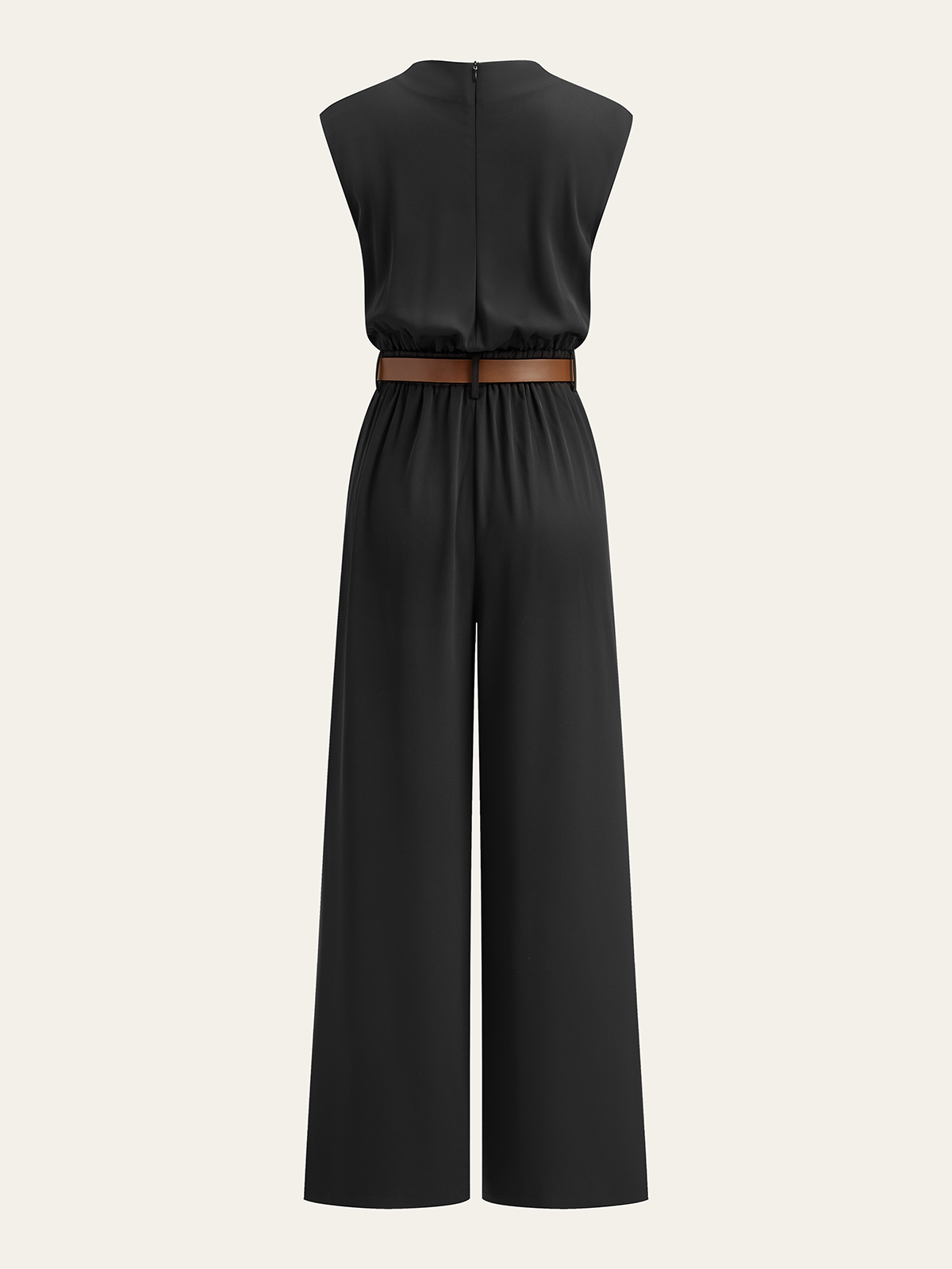 Mock Neck Jumpsuit with Belt and Wide Legs