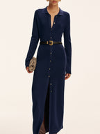 Long Sleeve Knit Maxi Dress with Button Detail