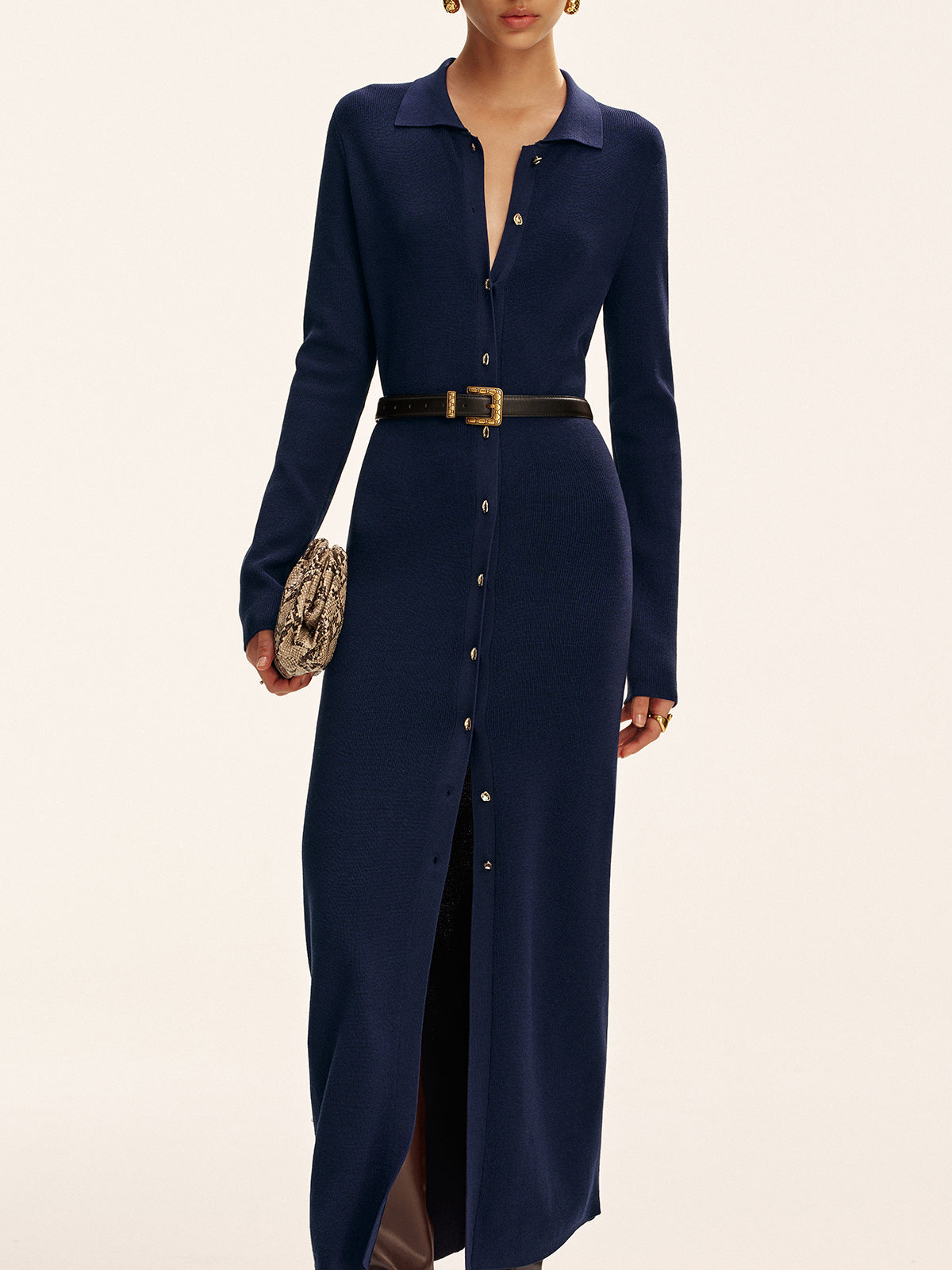 Long Sleeve Knit Maxi Dress with Button Detail