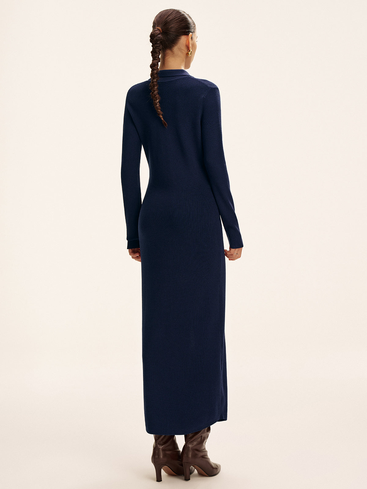 Long Sleeve Knit Maxi Dress with Button Detail