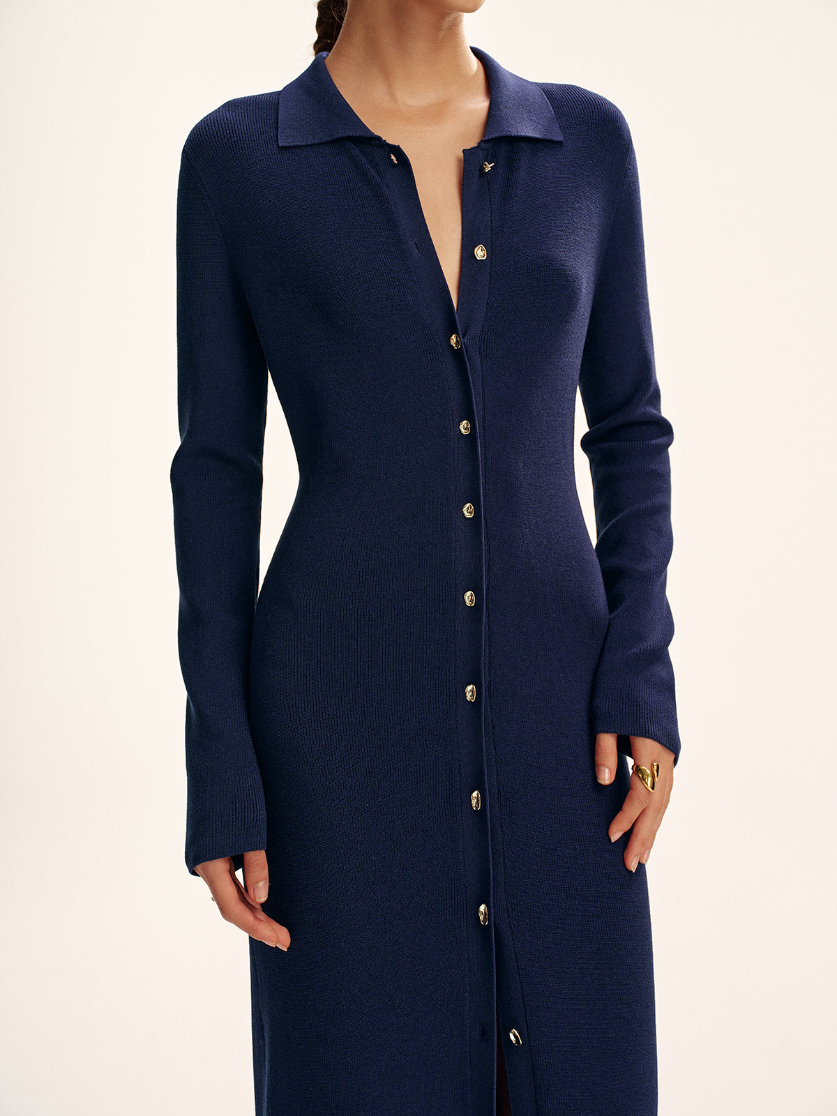 Long Sleeve Knit Maxi Dress with Button Detail