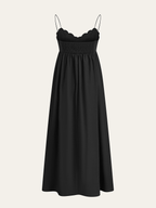 Embroidered Long Dress with Shirred Spaghetti Straps