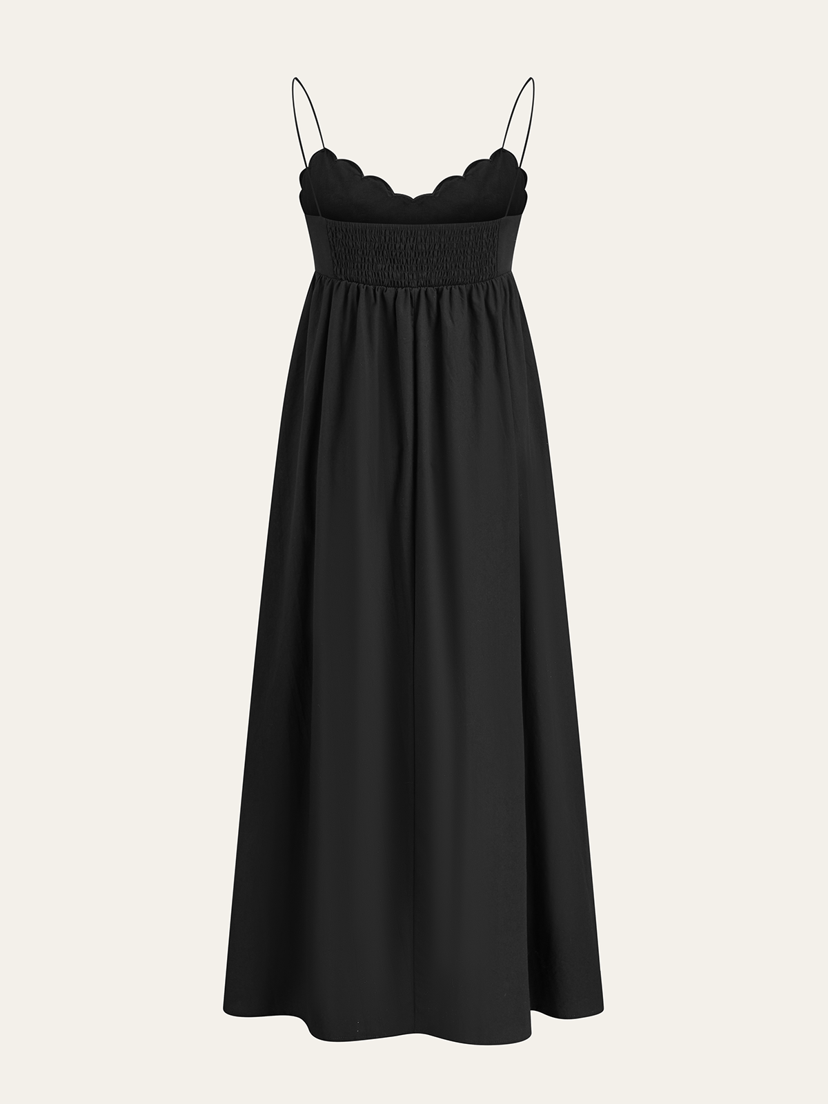 Embroidered Long Dress with Shirred Spaghetti Straps
