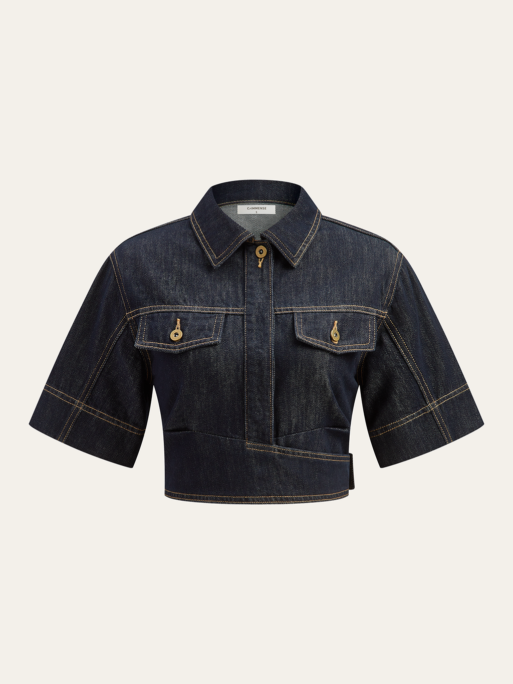 Cropped Denim Top with Short Sleeves