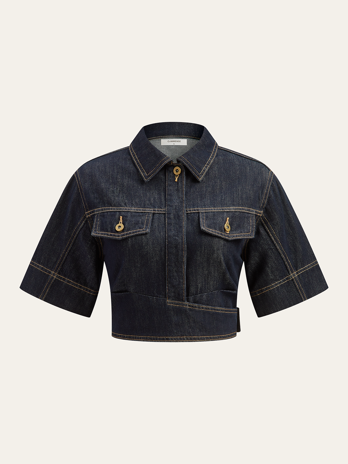 Cropped Denim Top with Short Sleeves