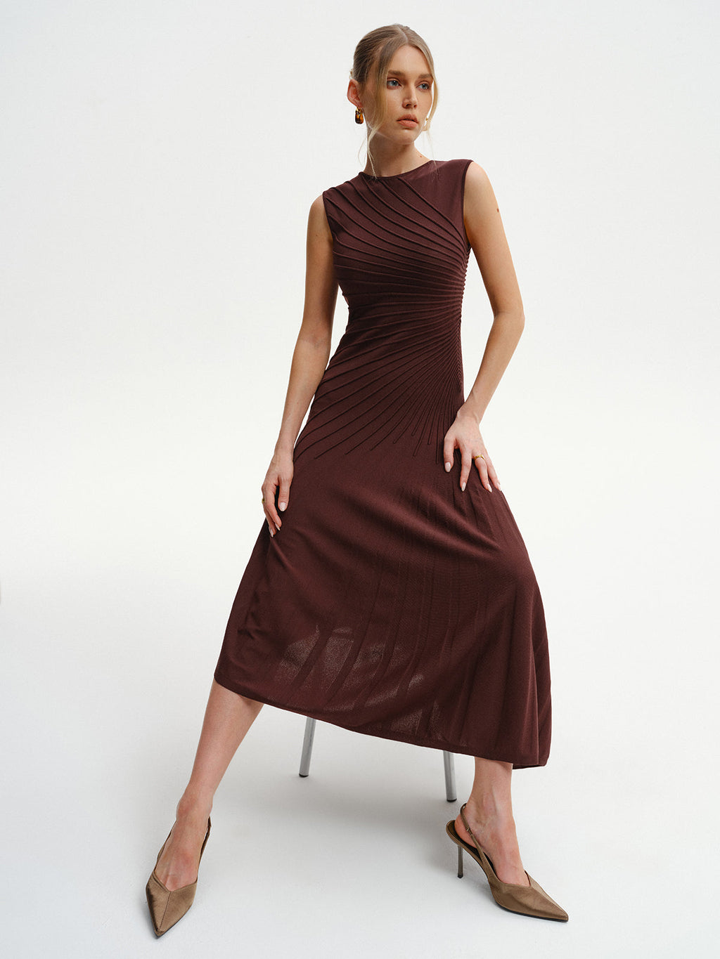 Sleeveless Asymmetric Knit Midi Dress