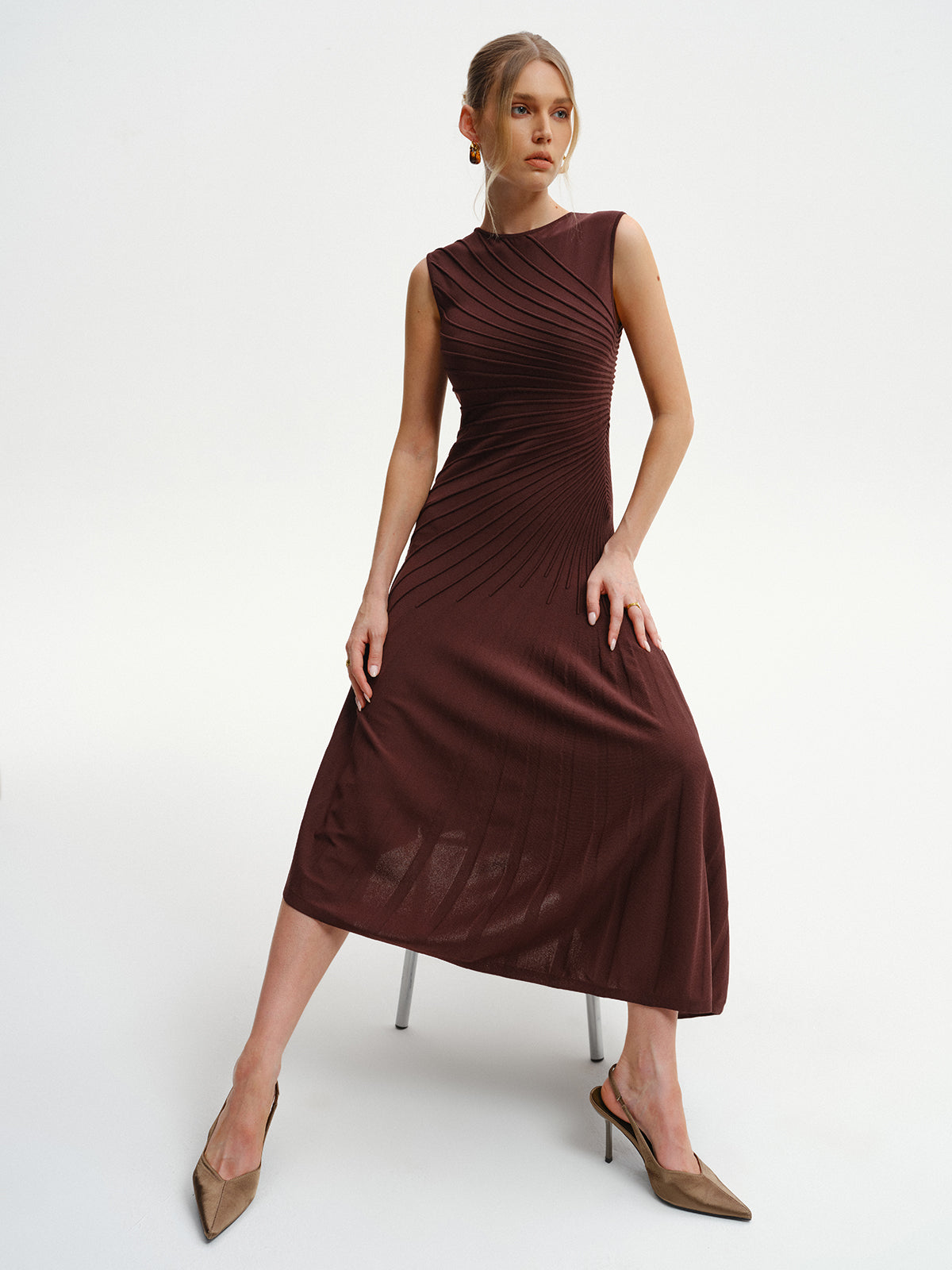 Asymmetric Sleeveless Midi Knit Dress