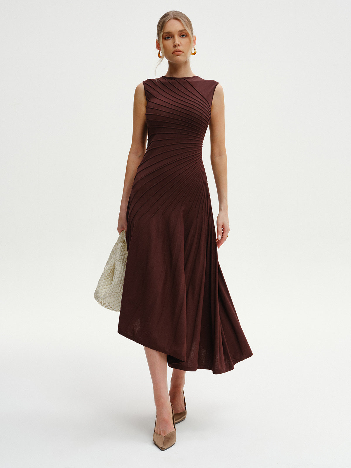 Sleeveless Asymmetric Knit Midi Dress