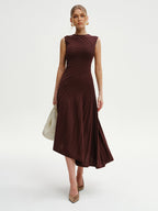 Asymmetric Sleeveless Midi Knit Dress