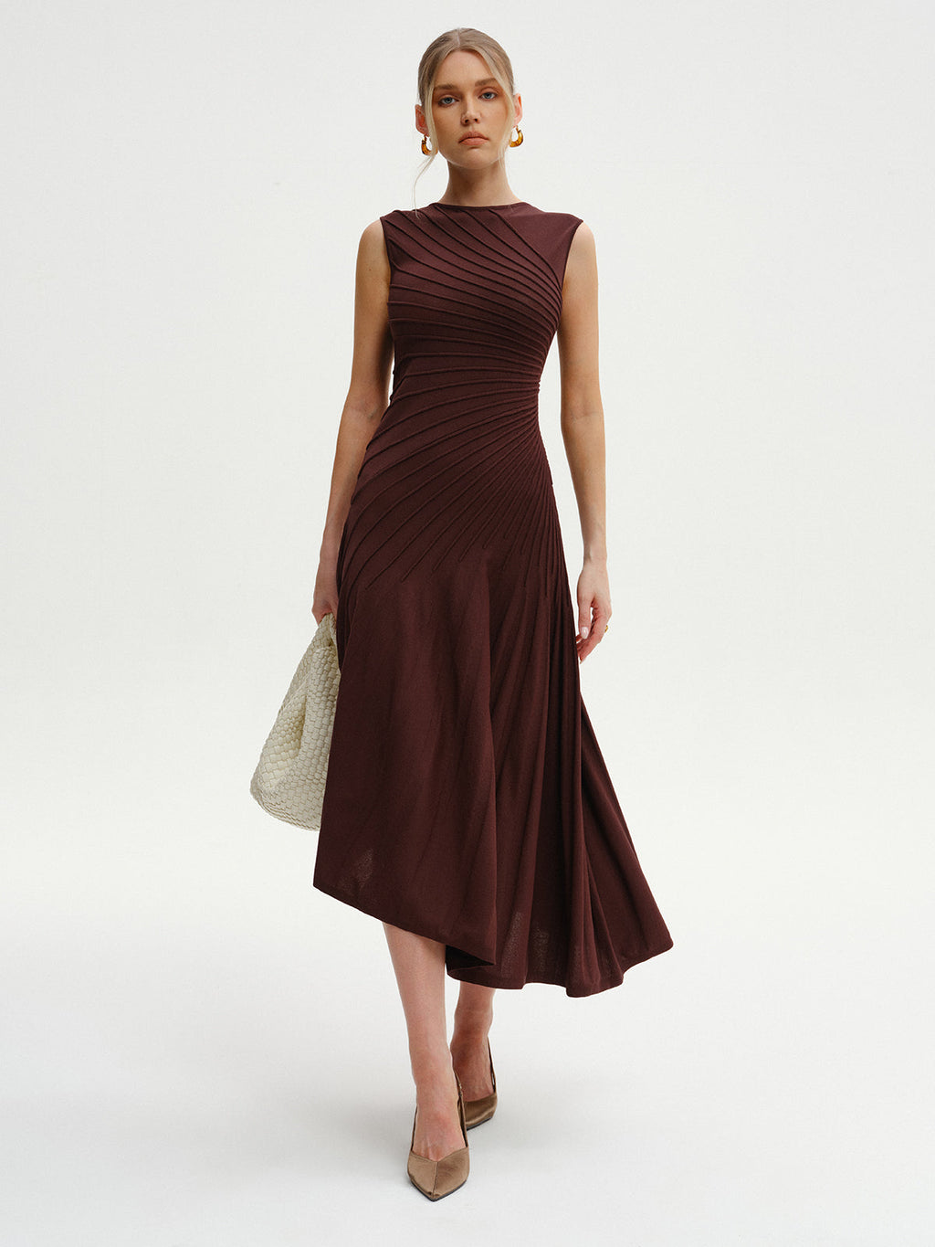 Asymmetric Sleeveless Sweater Dress, Midi-Length