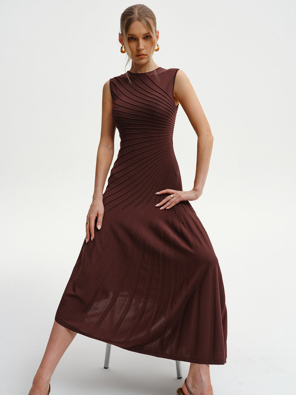 Asymmetric Sleeveless Midi Knit Dress