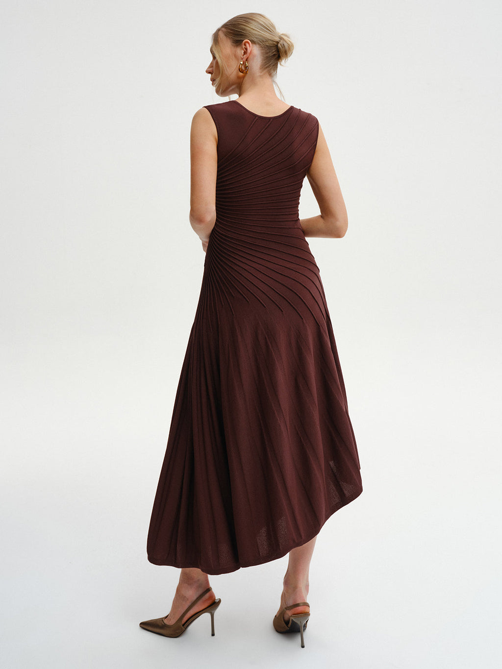 Asymmetric Sleeveless Sweater Dress, Midi-Length