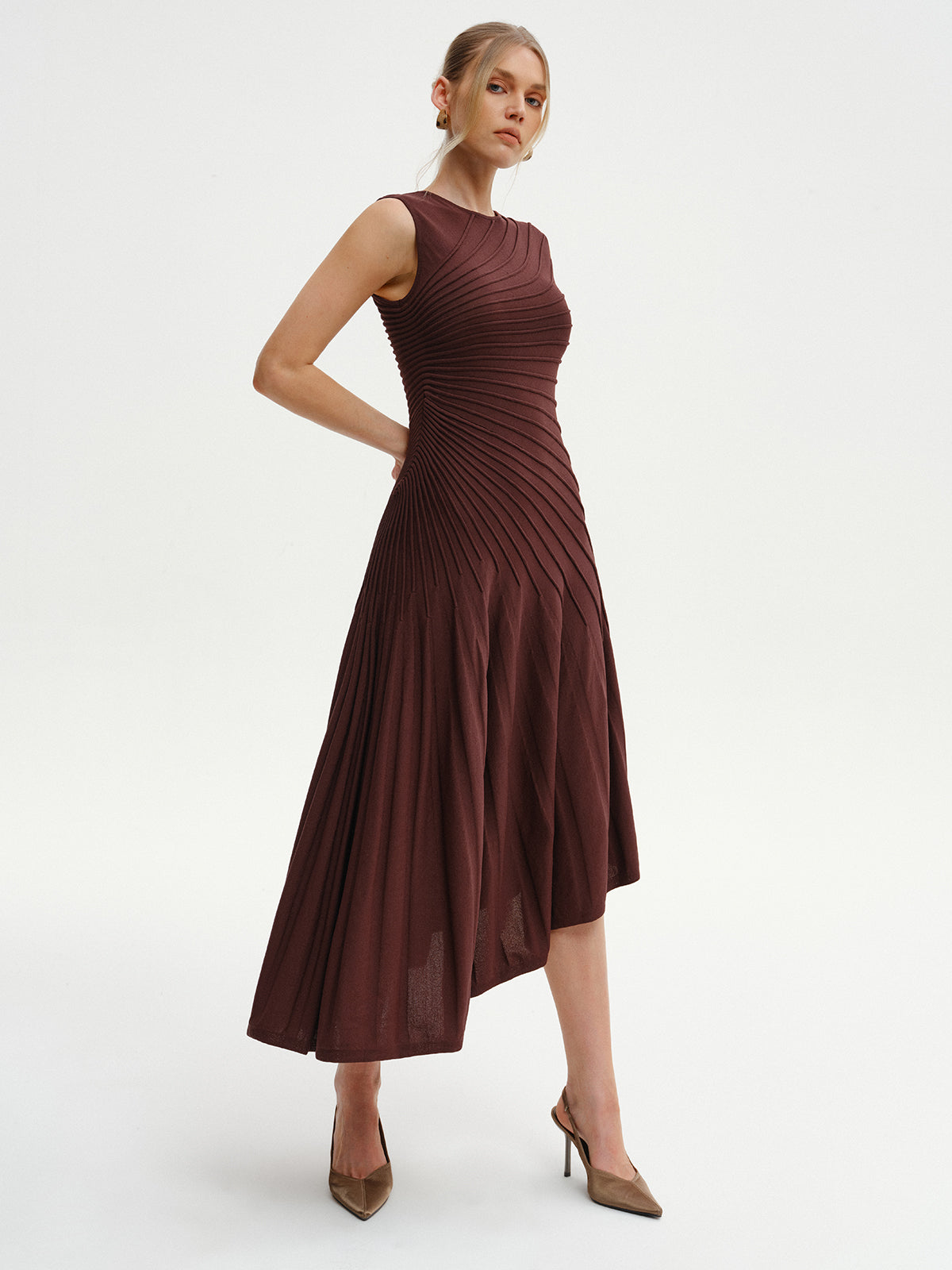 Asymmetric Sleeveless Midi Knit Dress