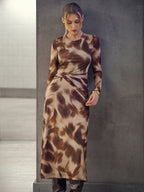 Abstract Pattern Twisted Mesh Midi Dress