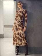 Abstract Pattern Twisted Mesh Midi Dress